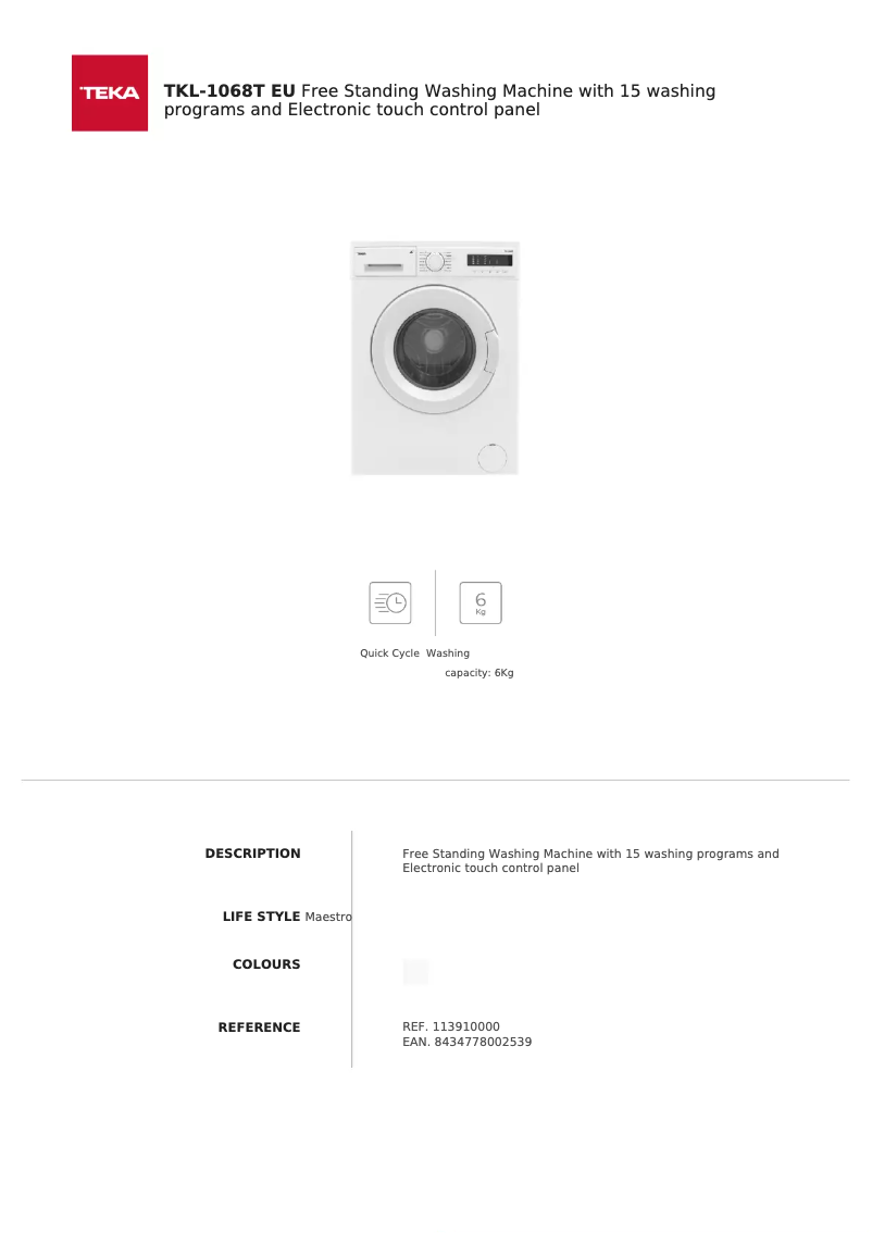 Page 1 de la notice Manuel utilisateur Teka TKL 1068T EU