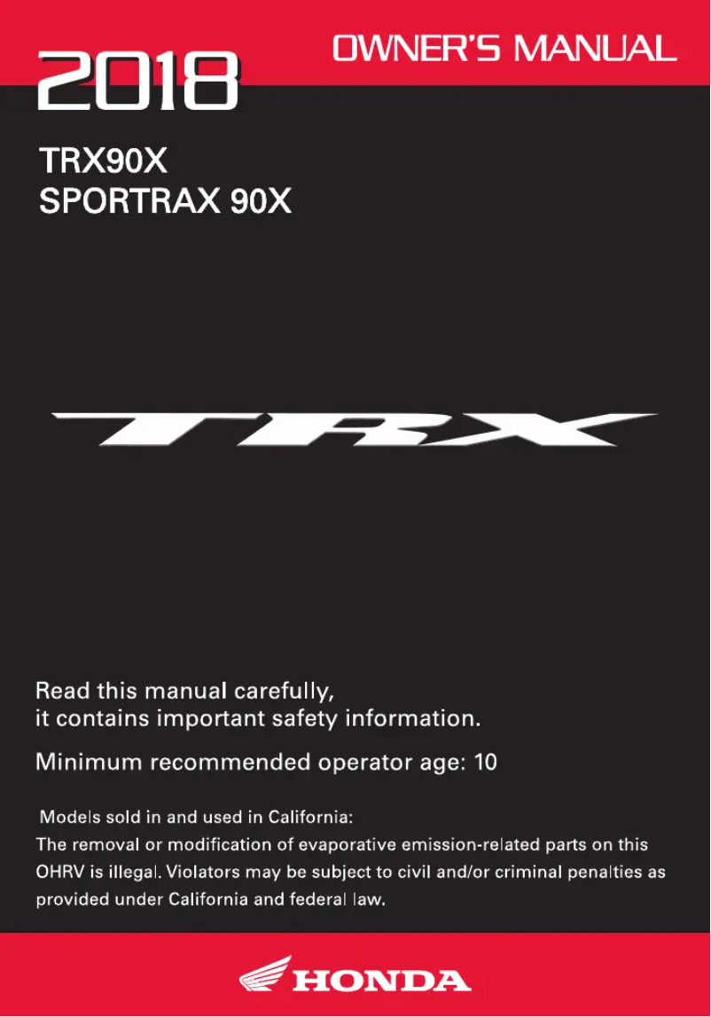Page 1 de la notice Manuel utilisateur Honda TRX90X (2018)