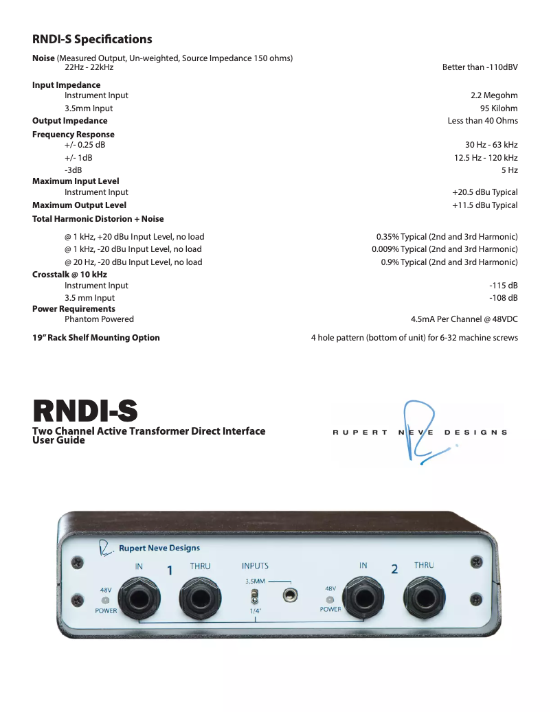 Page 1 de la notice Manuel utilisateur Rupert Neve Designs RNDI-S