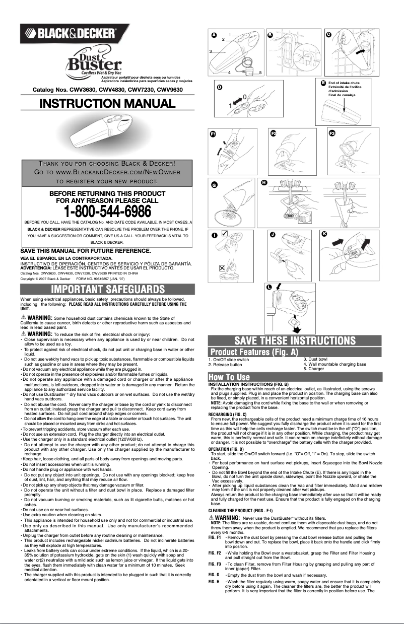 Image de la première page du manuel de l'appareil Dustbuster CWV7230