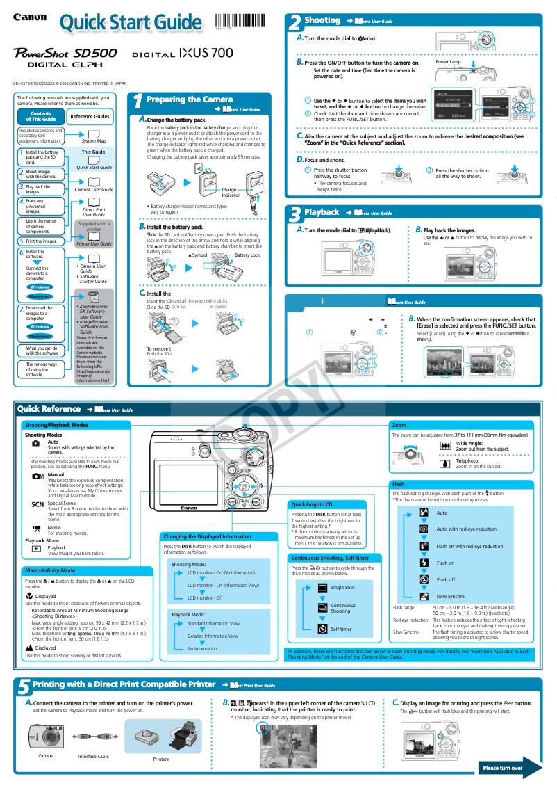 Page 1 de la notice Manuel utilisateur Canon PowerShot SD500