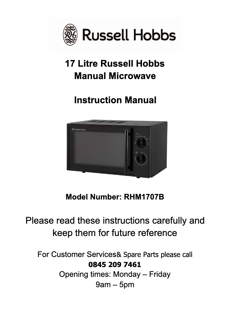Page 1 de la notice Manuel utilisateur Russell Hobbs RHM1707B