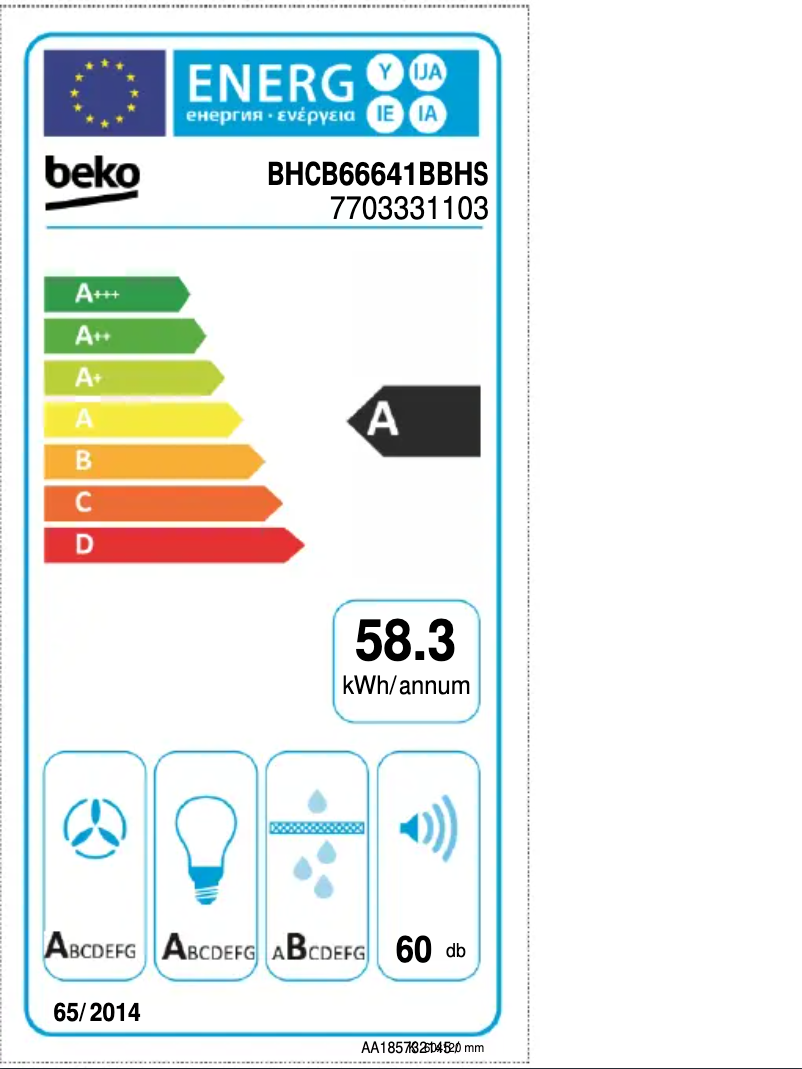 Page 1 de la notice Label énergétique Beko BHCB66641BBHS