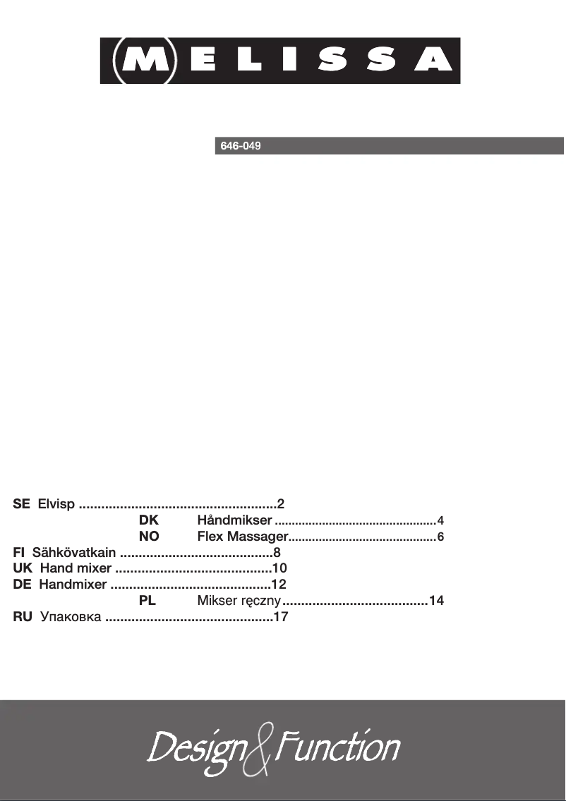 Page 1 de la notice Manuel utilisateur Melissa 646-049