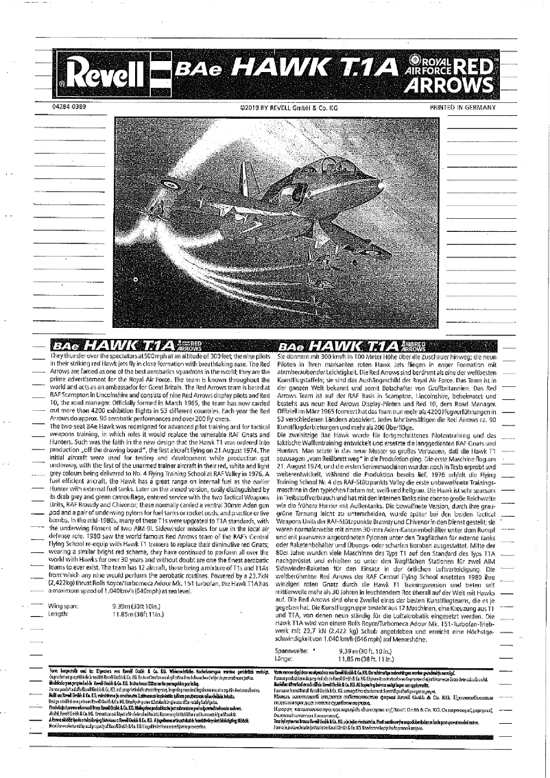 Page 1 de la notice Manuel utilisateur Revell BAe Hawk T.1A