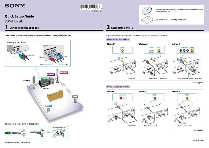 Página 1 del manual Guía de instalación Sony DAV-HDX585