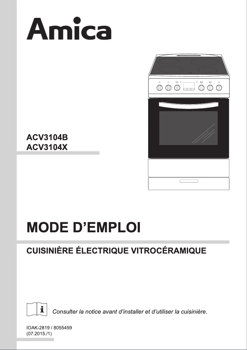 Page 1 de la notice Manuel utilisateur Amica ACV3104B