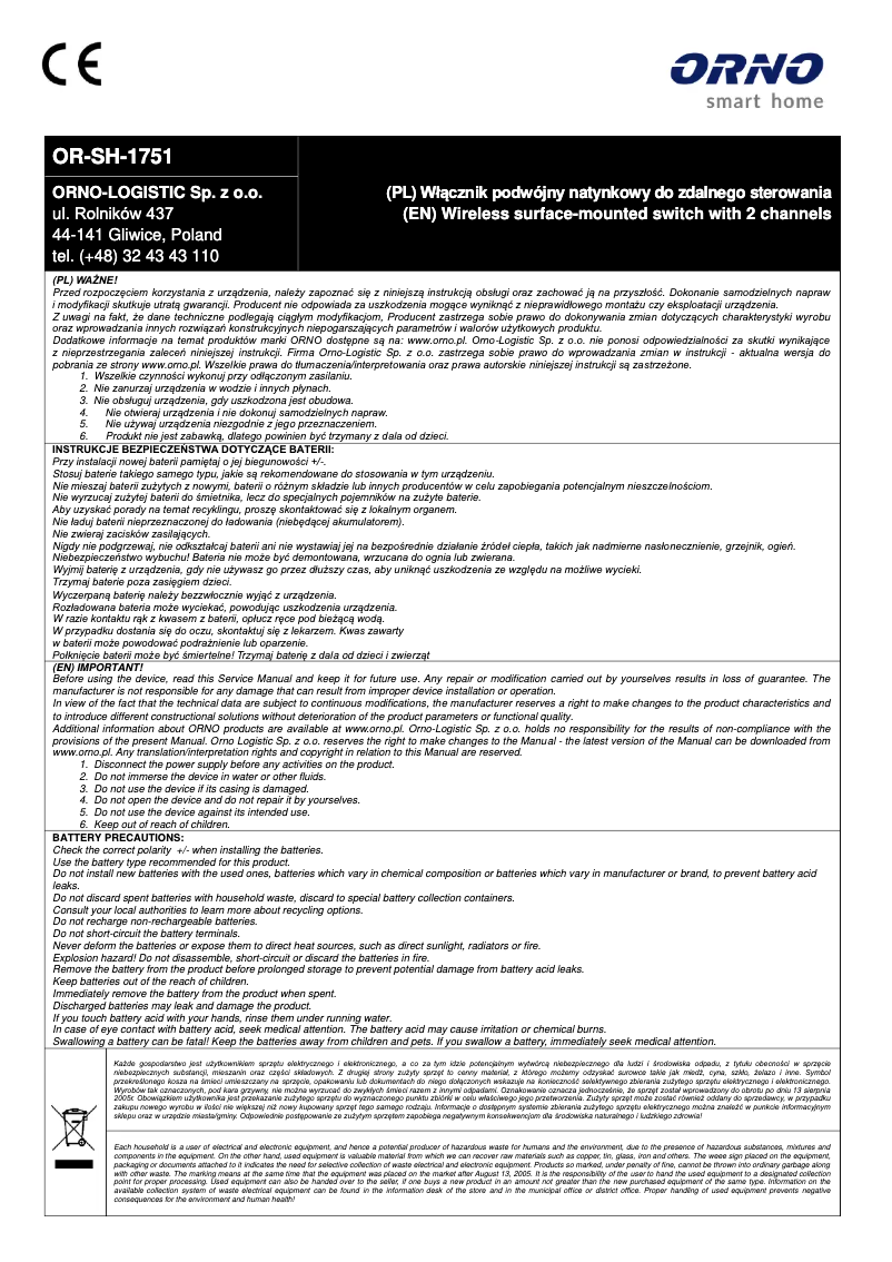Page 1 de la notice Manuel utilisateur ORNO OR-SH-1751