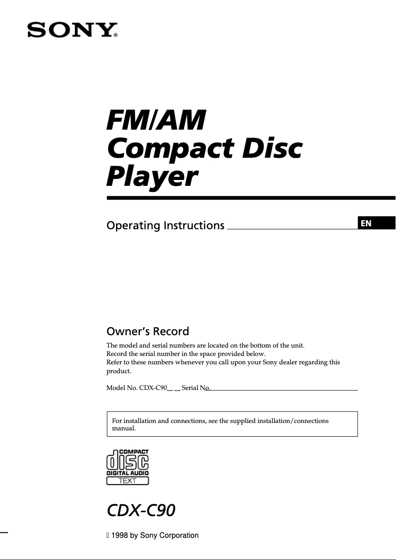 Page 1 de la notice Manuel utilisateur Sony CDX-C90