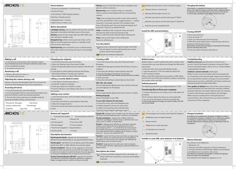Page 1 de la notice Guide de démarrage rapide Archos F28