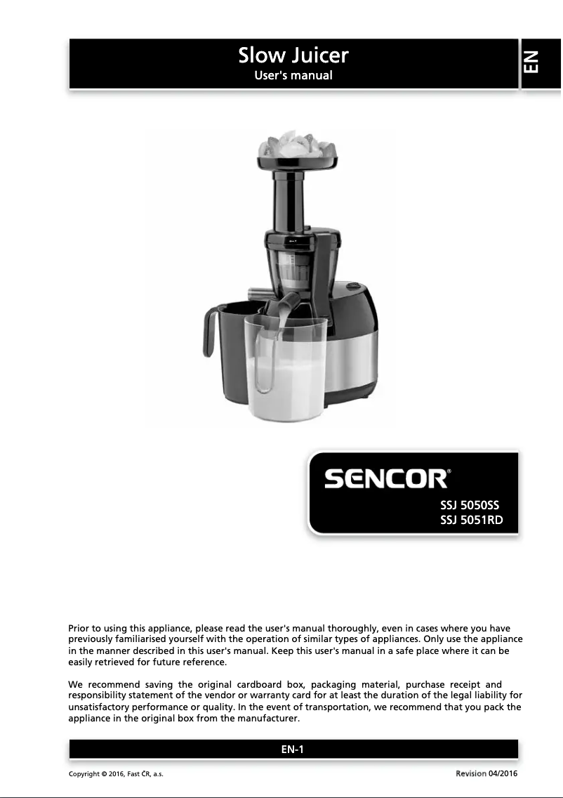 Page n°1 - Manuel utilisateur Sencor SSJ 5051RD