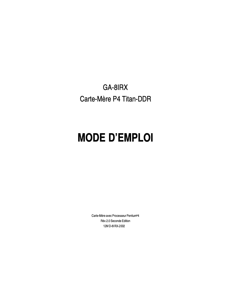 Page 1 de la notice Manuel utilisateur Gigabyte GA-8IRX