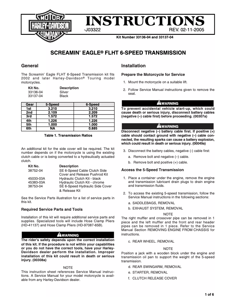Page 1 de la notice Manuel utilisateur Harley-Davidson J03322 (2005)
