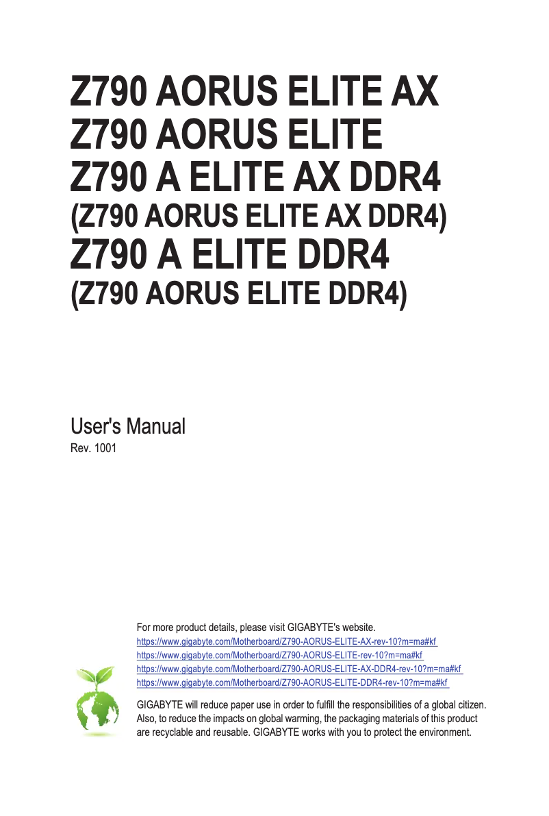 Page 1 de la notice Manuel utilisateur Gigabyte Z790 Aorus Elite