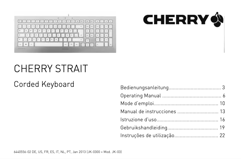 Page 1 de la notice Manuel utilisateur Cherry JK-0300