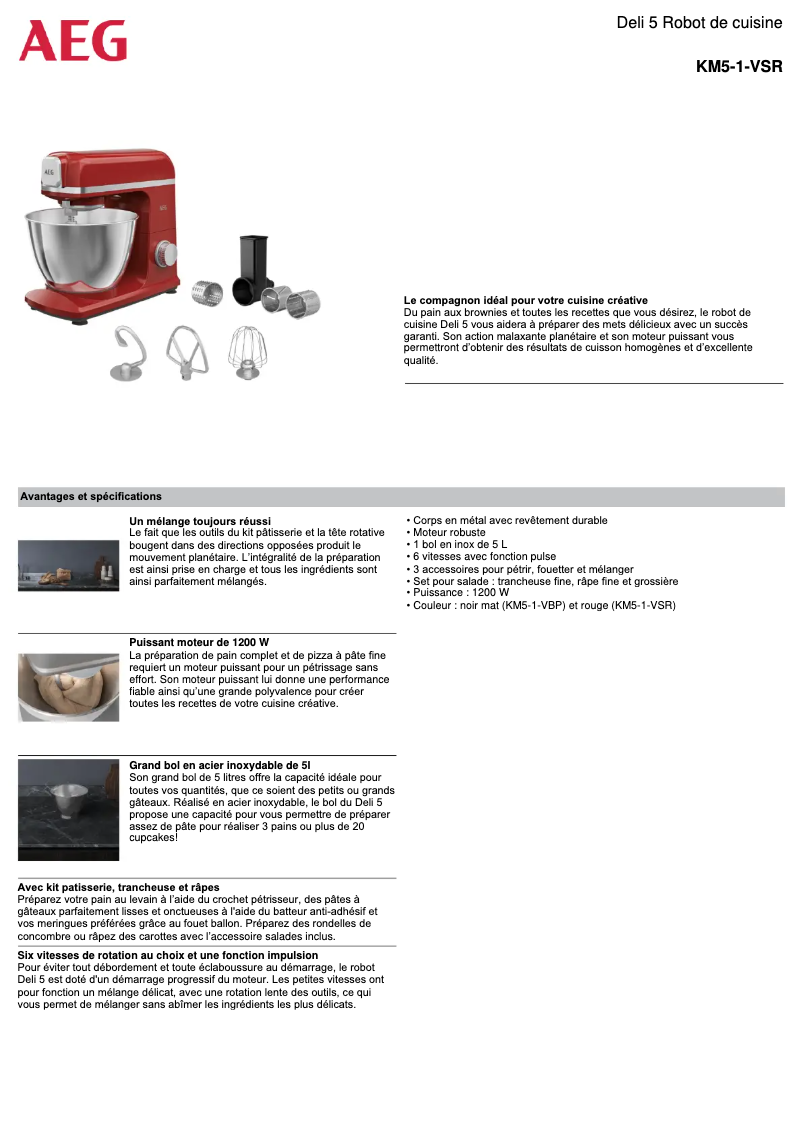 Página 1 del manual Ficha técnica AEG KM5-1-VSR