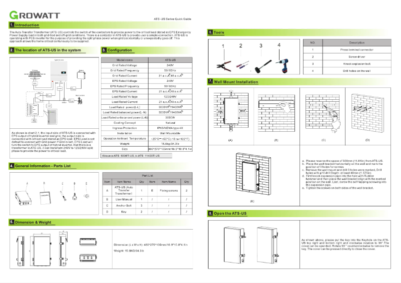 Page 1 de la notice Manuel utilisateur Growatt ATS-US