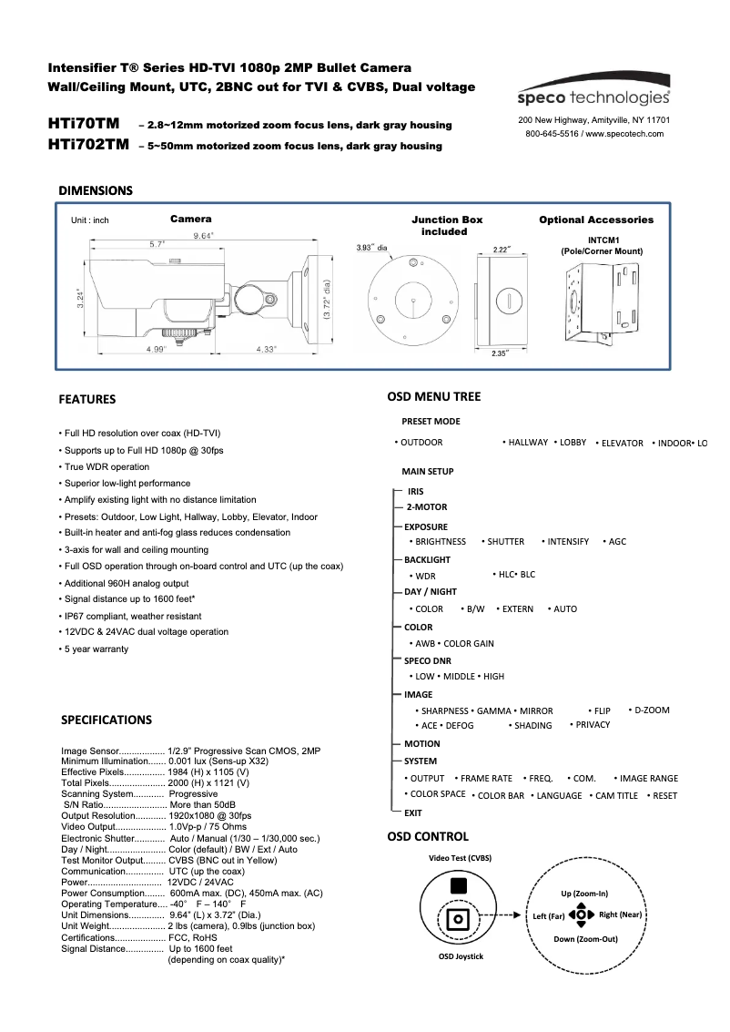 Page n°1 - Manuel utilisateur Speco Technologies HTi702TM