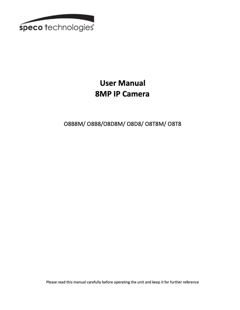 Page n°1 - Manuel utilisateur Speco Technologies O8B8