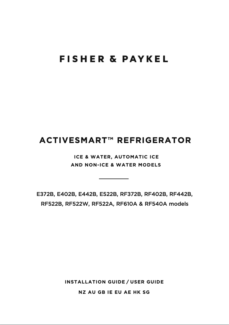 Page n°1 - Guide d'installation Fisher & Paykel RF372BLPX6