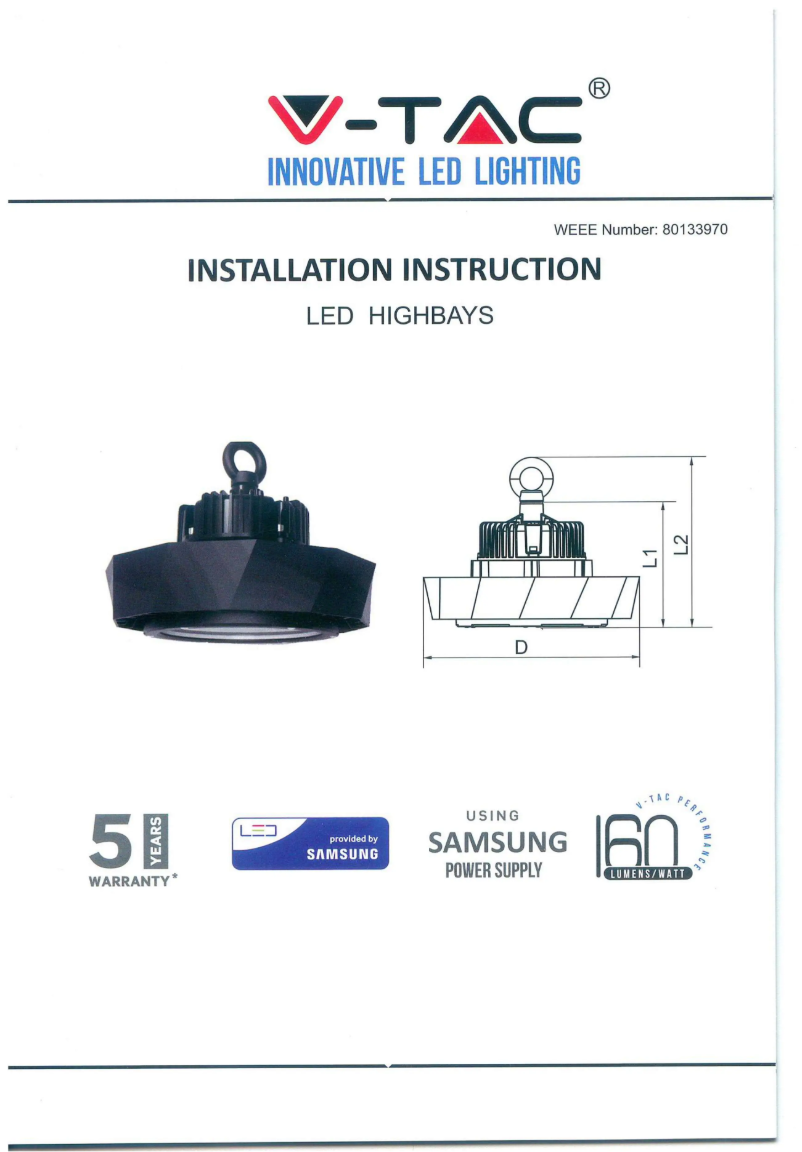 Page 1 de la notice Manuel utilisateur V-TAC VT-9-113