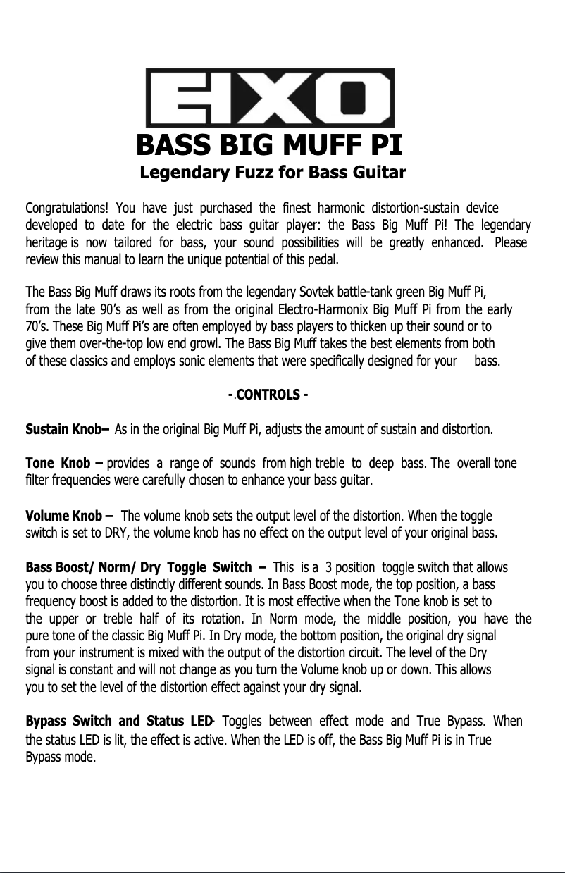 Image de la première page du manuel de l'appareil Bass Big Muff Pi