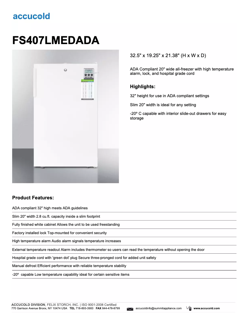 Image de la première page du manuel de l'appareil Accucold FS407LMEDADA