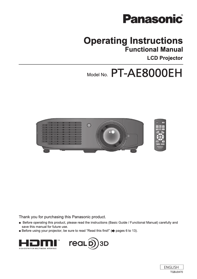 Image de la première page du manuel de l'appareil PT-AE8000U