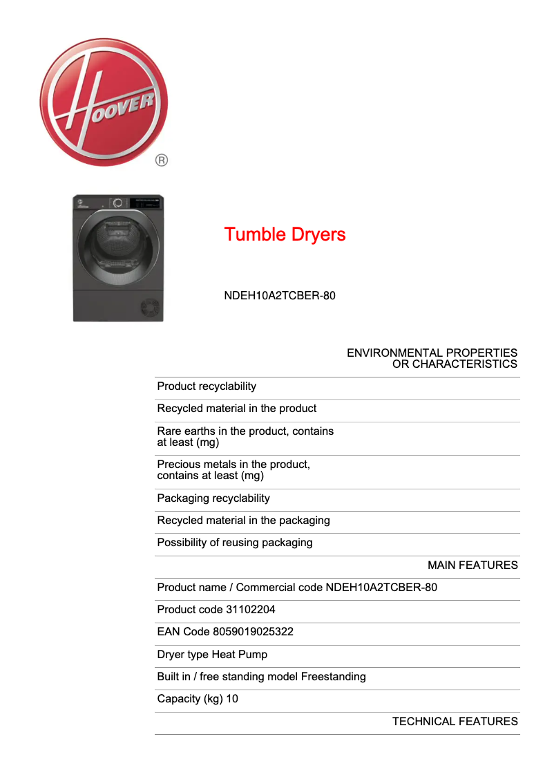 Image de la première page du manuel de l'appareil H-DRY 500 NDEH10A2TCBER-80