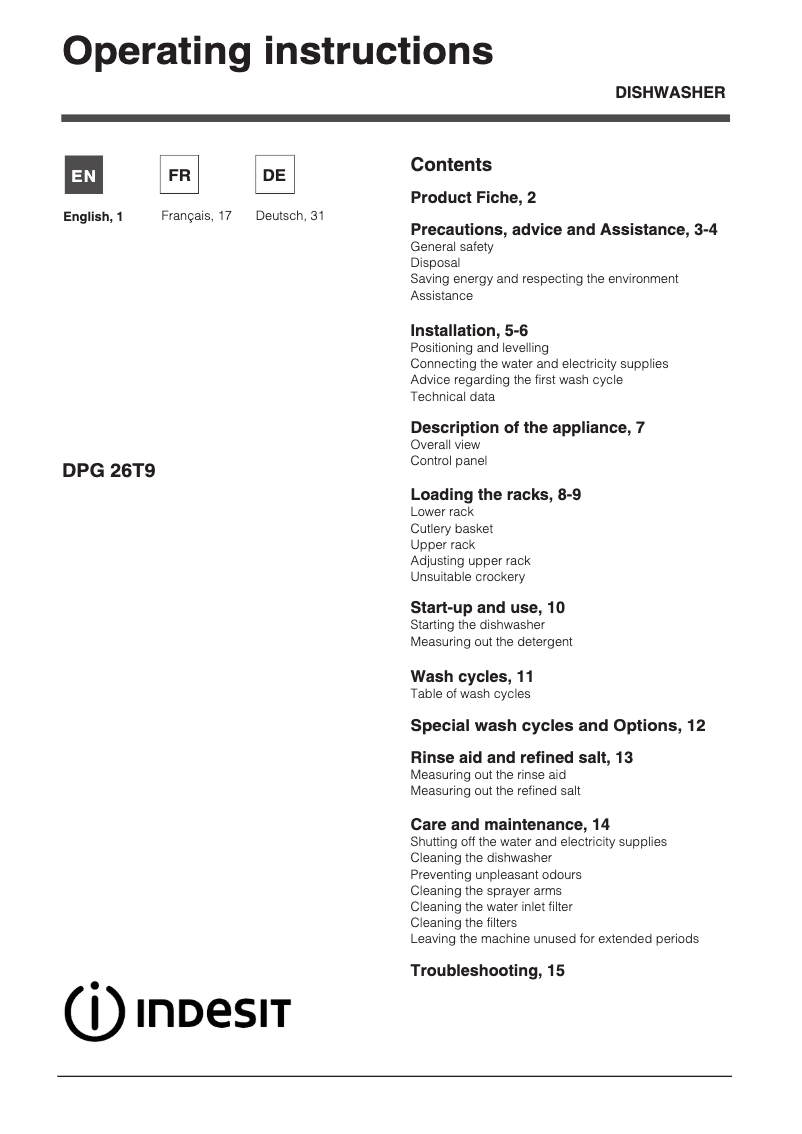 Image de la première page du manuel de l'appareil DPG 26T9