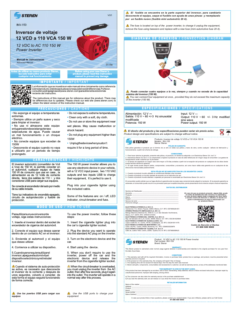 Image de la première page du manuel de l'appareil INV-150