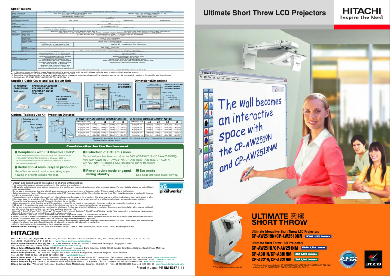 Page 1 de la notice Manuel utilisateur Hitachi CP-A301NM