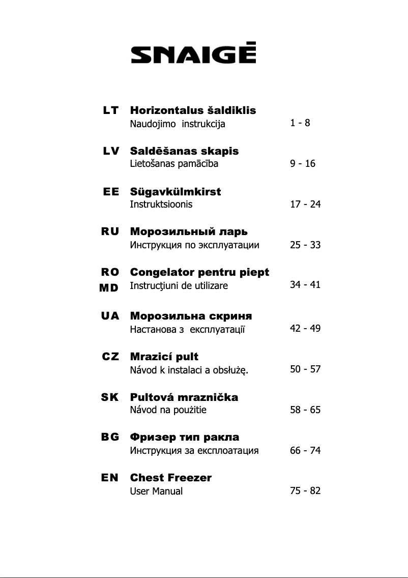 Page 1 de la notice Manuel utilisateur Snaigė FH20SM-TM000F1