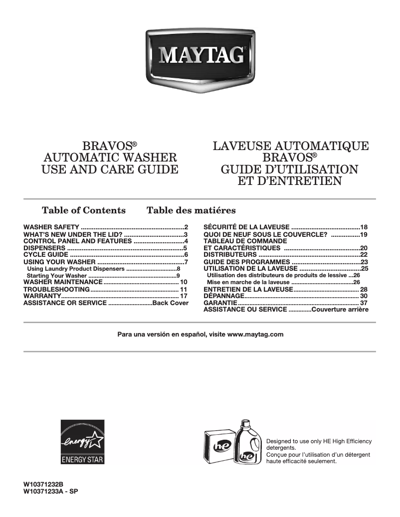 Page n°1 - Manuel utilisateur Maytag Bravos MVWB755YQ