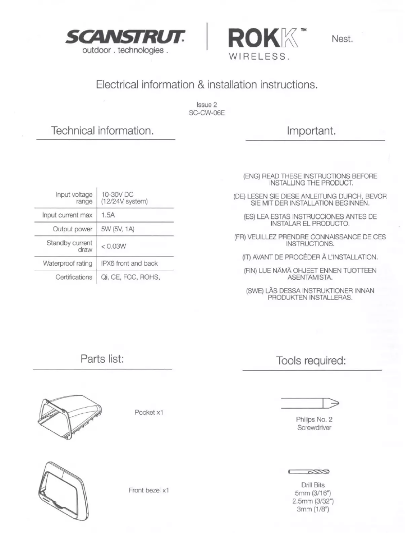 Image de la première page du manuel de l'appareil ROKK Nest Qi