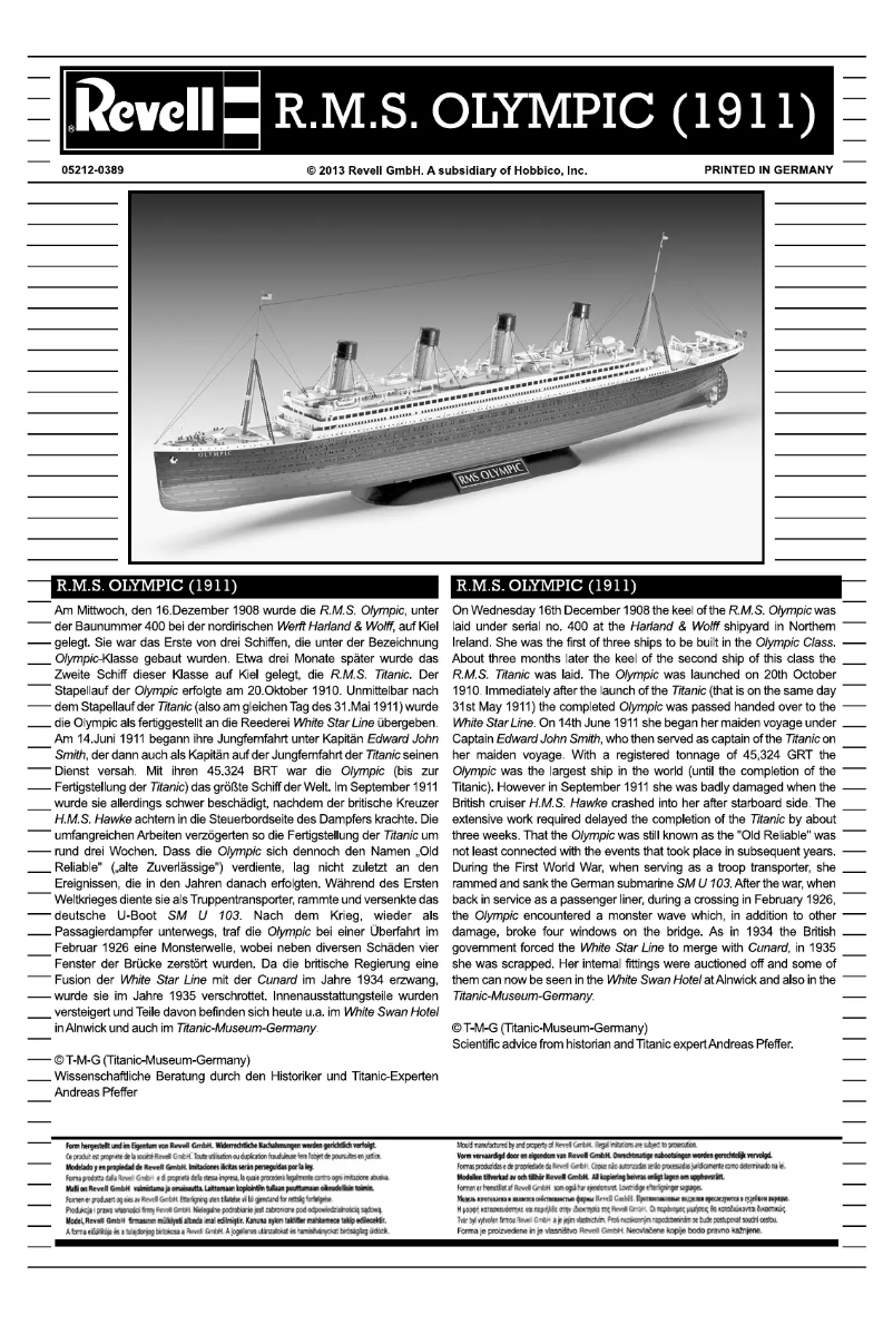 Page 1 de la notice Manuel utilisateur Revell RMS Olympic (1911)