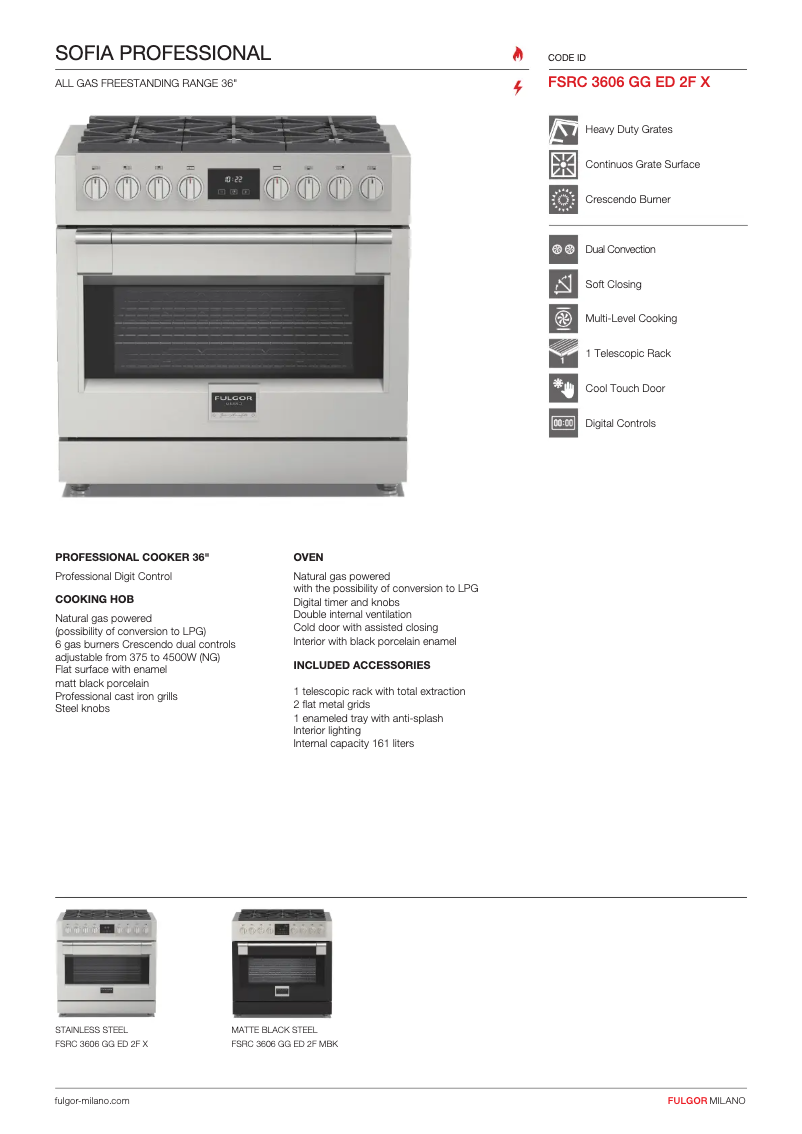 Página 1 del manual Ficha técnica Fulgor Milano FSRC 3606 GG ED 2F MBK