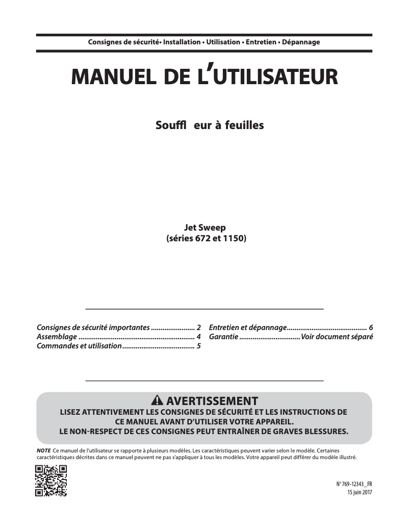 Page n°1 - Manuel utilisateur Troy-Bilt TB672
