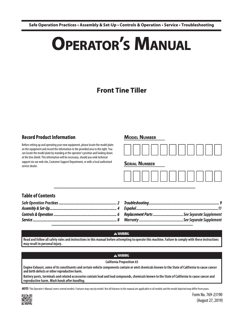 Page 1 de la notice Manuel utilisateur Craftsman CMXGVAM1144043