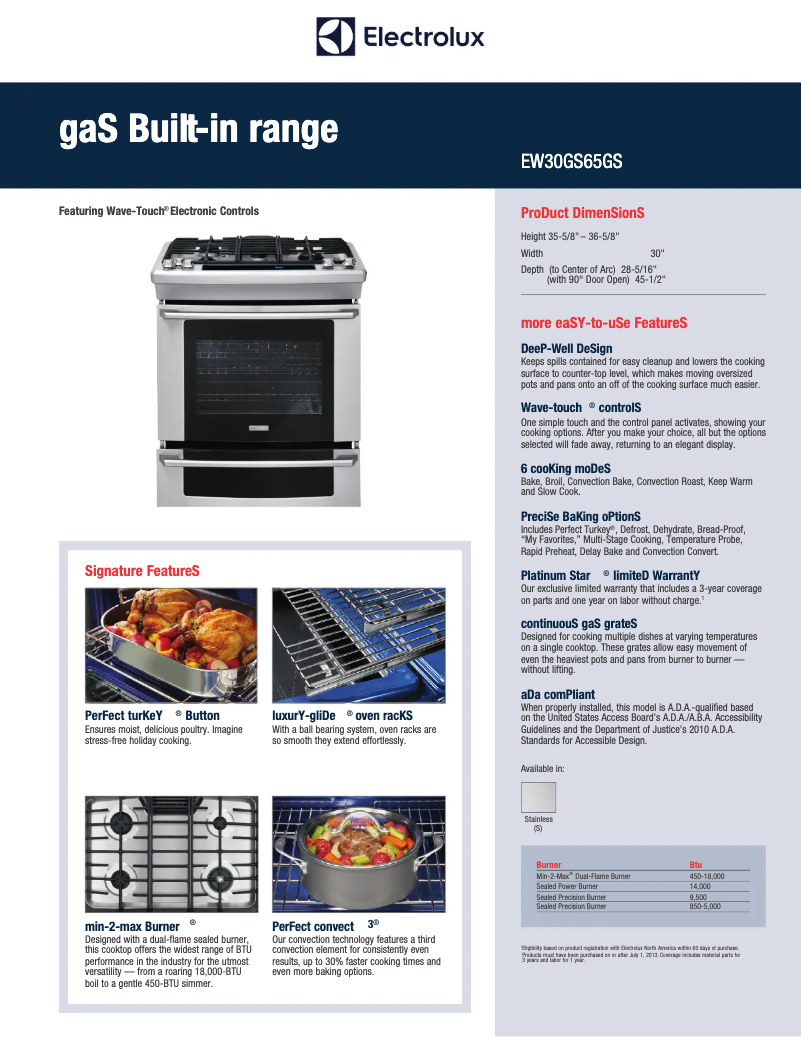Page n°1 - Fiche technique Electrolux EW30GS65GW