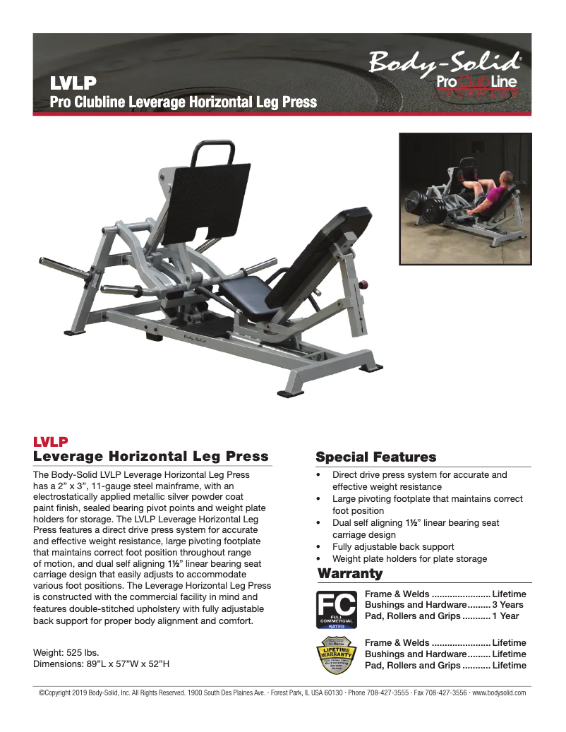 Page 1 de la notice Fiche technique Body-Solid LVLP