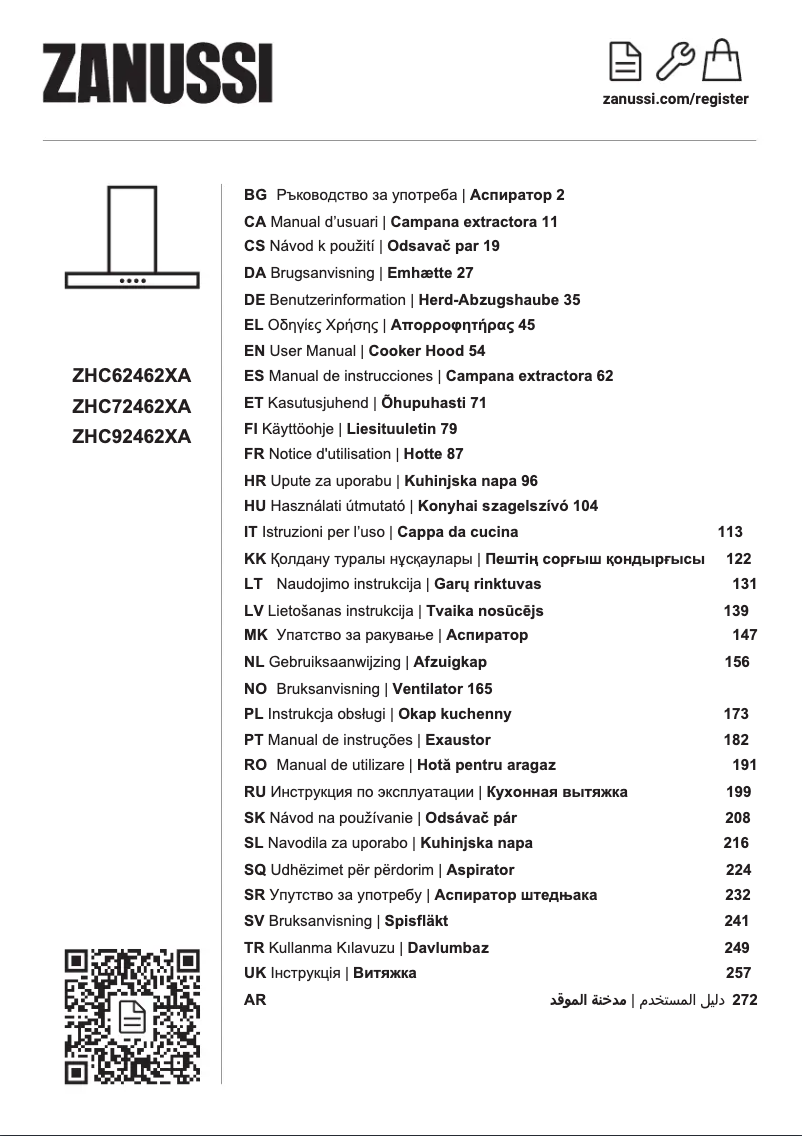 Page n°1 - Manuel utilisateur Zanussi ZHC72462XA