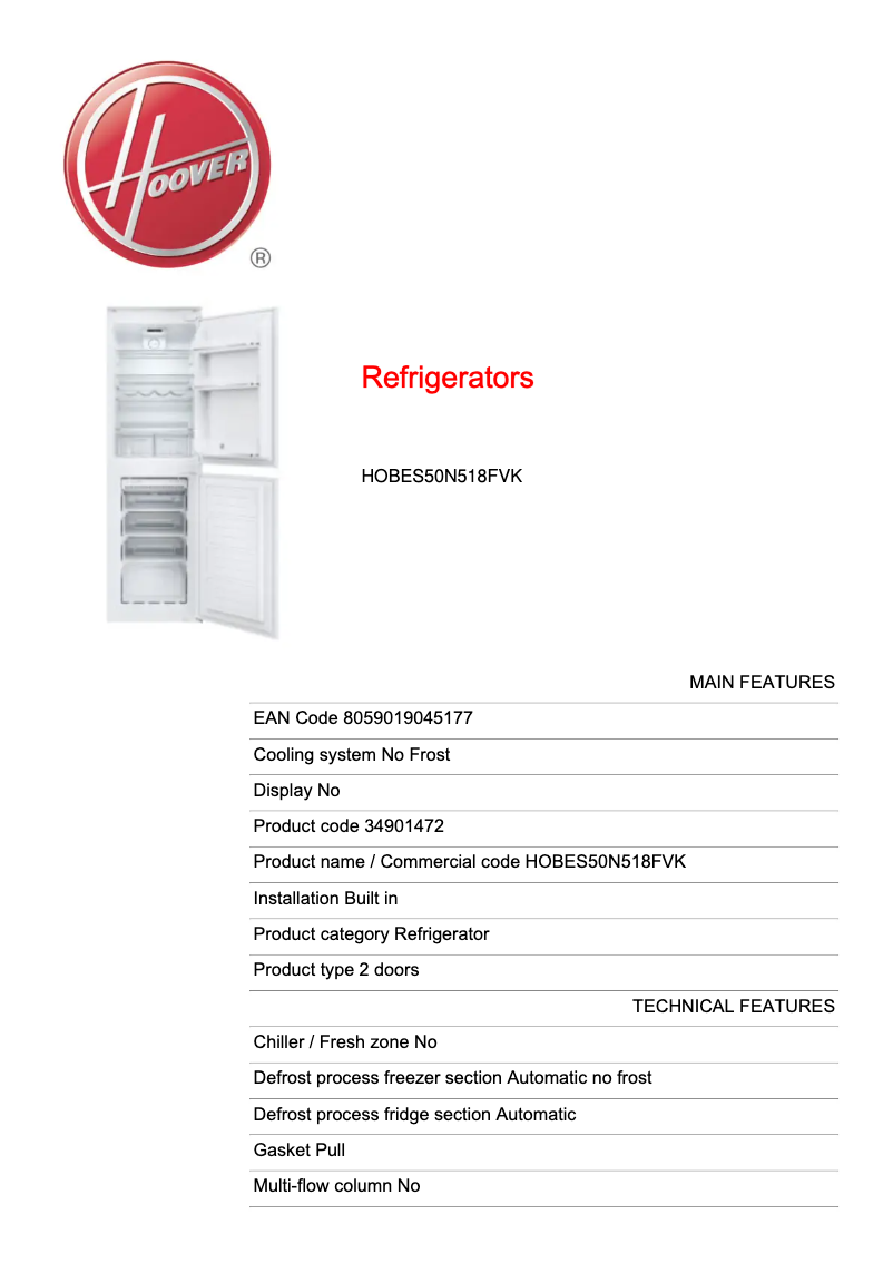 Image de la première page du manuel de l'appareil HOBES50N518FVK