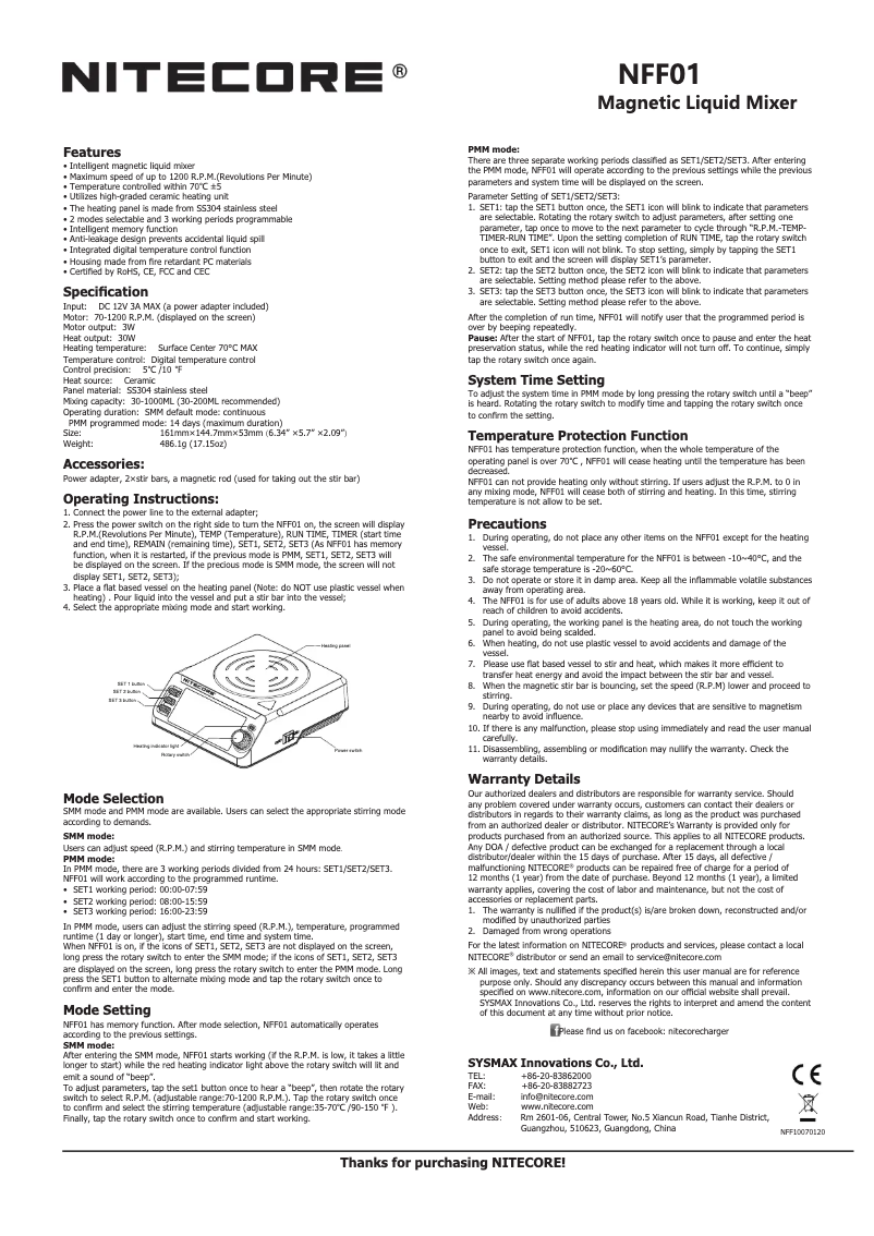 Page 1 de la notice Manuel utilisateur Nitecore NFF01