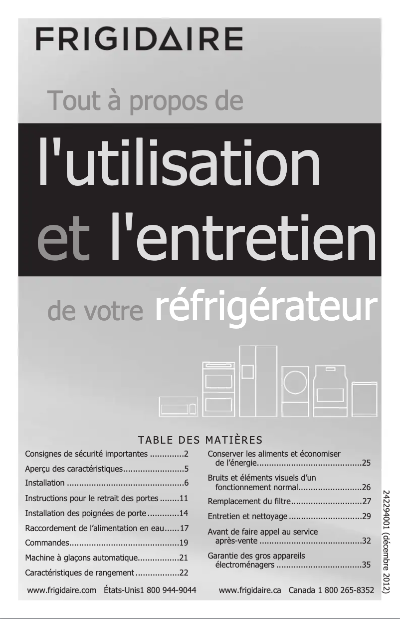 Page n°1 - Manuel utilisateur Frigidaire FFHN2740PE