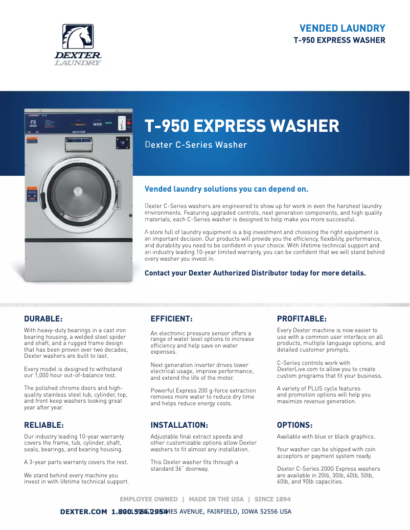 Page n°1 - Fiche technique Dexter Laundry T-950 Express