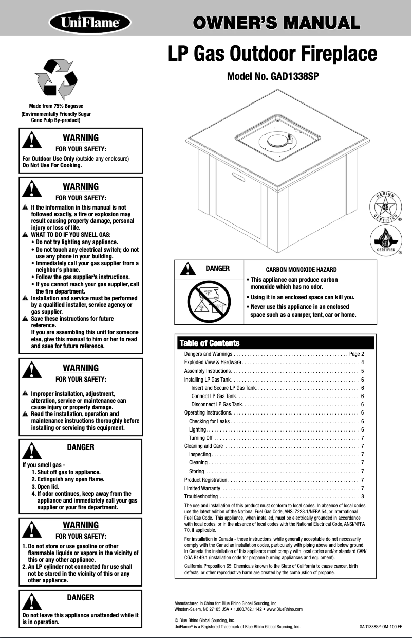 Image de la première page du manuel de l'appareil GAD1338SP