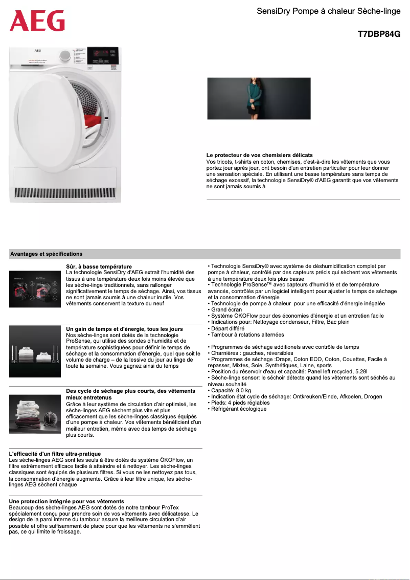 Página 1 del manual Ficha técnica AEG T7DBP84G