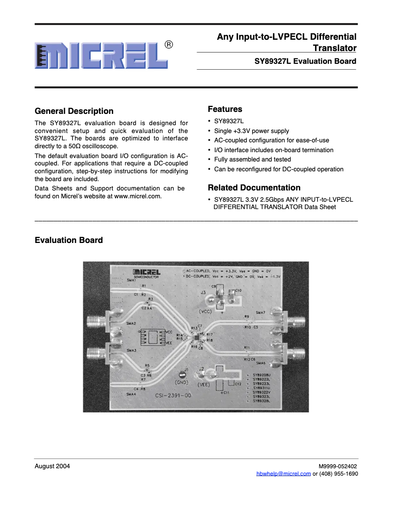 Page 1 de la notice Manuel utilisateur Microchip SY89327L