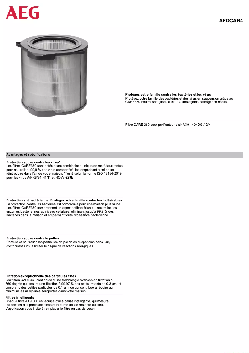 Page 1 de la notice Manuel utilisateur AEG AFDCAR4